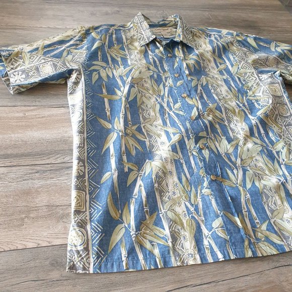 Cooke Street Men 2XL Short Sleeve Shirt Reverse Print Vacation Beach Bamboo Blue - Picture 3 of 8